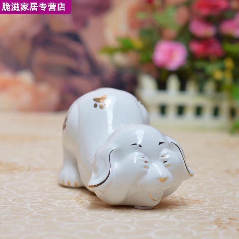 陶瓷旺财小狗摆件工艺礼品十二生肖可爱小狗家居装饰品摆设 不看斑点狗