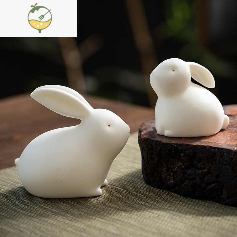 yicheng陶瓷兔子小摆件创意可爱陶艺动物家居客厅办公室生日礼物装饰