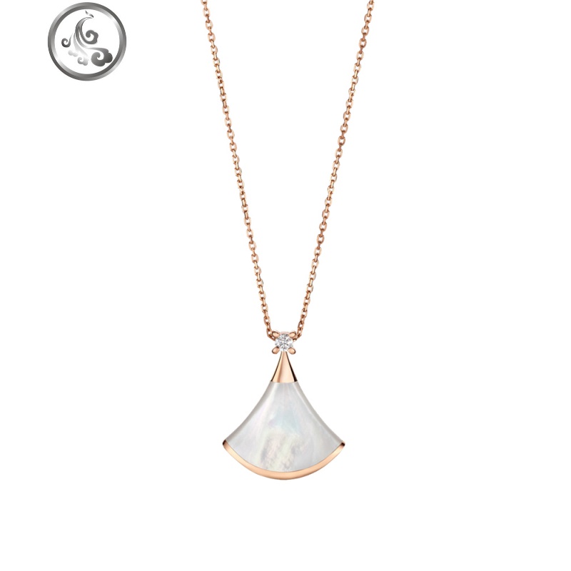 S925纯银扇子项链女小红裙子小众白贝母网红扇形锁骨链玫瑰金短款 JiMi高清大图