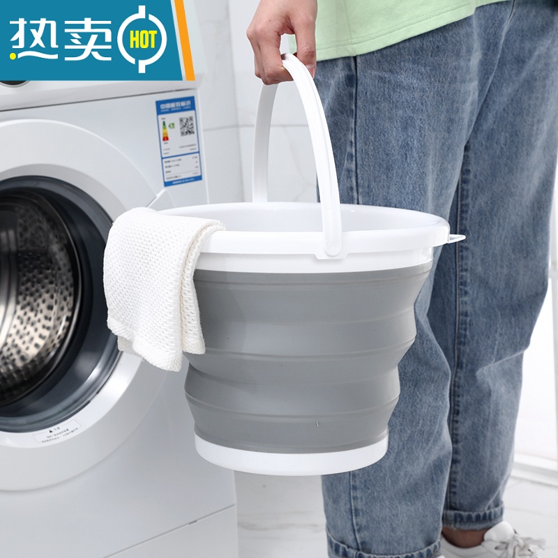 敬平可折叠水桶加厚耐用手提家用大容量桶便携户外钓鱼小桶洗车塑料桶 大号[绿色]送挂钩1个高清大图