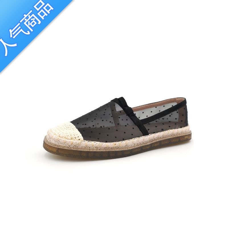 SUNTEK渔夫鞋女波点网纱透气百搭厚底一脚蹬懒人鞋豆豆鞋乐福鞋平底单鞋图片