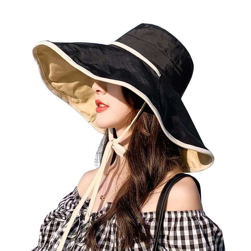 盛世尼曼渔夫帽女大头围韩版百搭潮夏天大帽檐双面戴太阳帽防晒遮脸