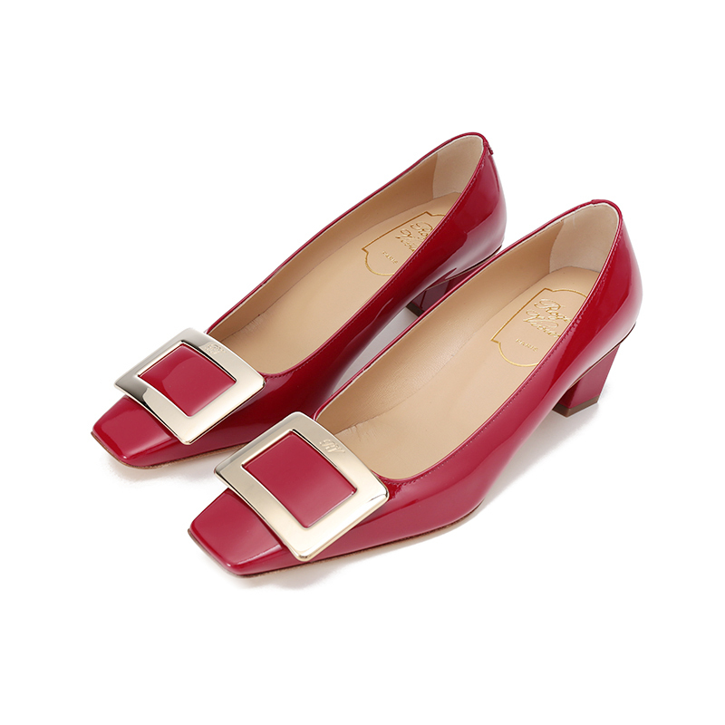 罗杰维维亚rogervivier女士漆皮金属扣方头粗跟单鞋rvw00600920d1p