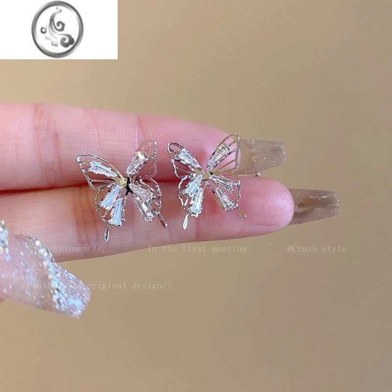 JiMi镂空蝴蝶锆石耳钉女夏季轻奢高级感小众设计独特耳环气质名媛耳饰图片