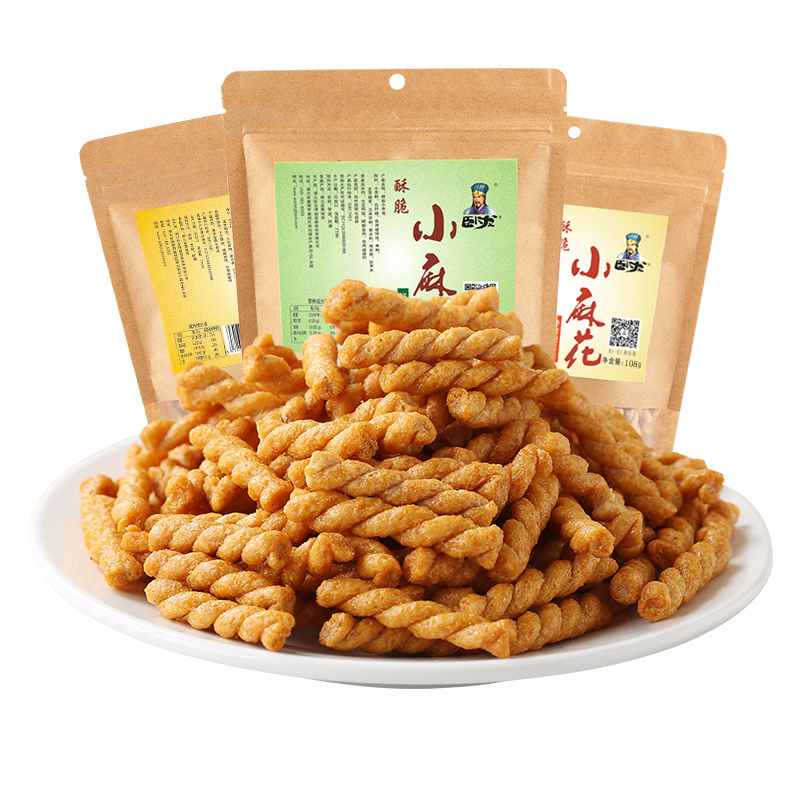 卧龙手工小麻花108g*3袋装休闲食品整箱糕点酥脆怀旧咪特产夜宵好吃点零食