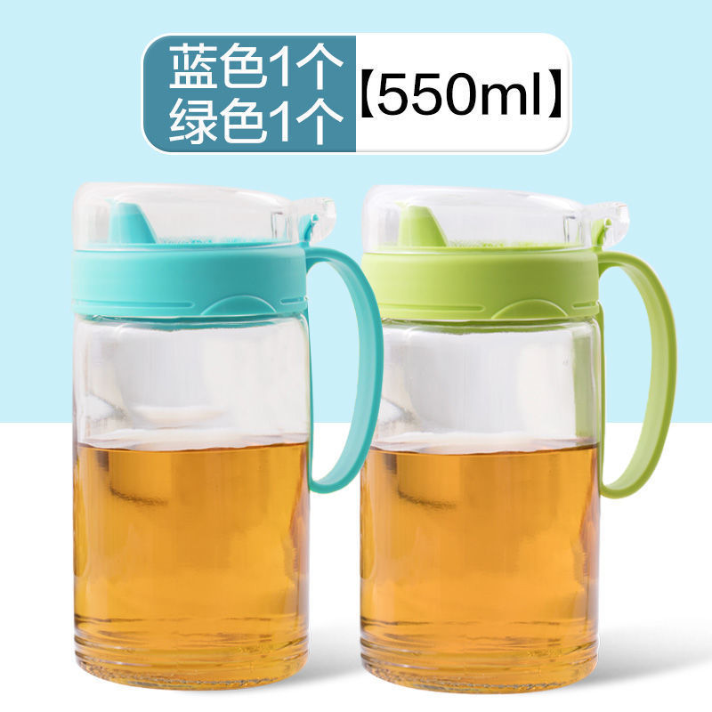 茶花油壶玻璃厨房家用油罐壶塑料小酱油醋壶装香油调料瓶油瓶 【半价组合-550ml】绿色+蓝色 默认尺寸
