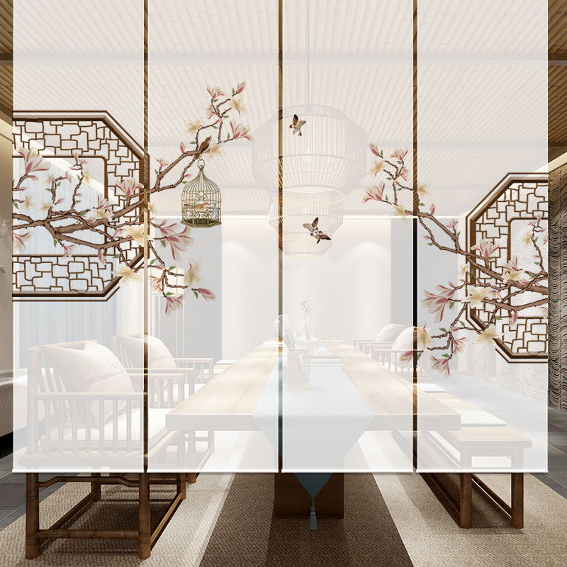 纱帘荷花隔断帘卷帘闪电客客厅屏风卧室窗帘装饰玄关悬挂式屏风帘挂屏