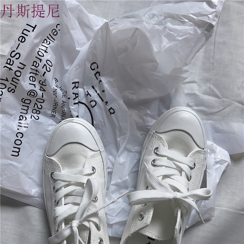 2018舒适韩风学生小白鞋夏季新款小清新百搭系带平底帆布鞋女
