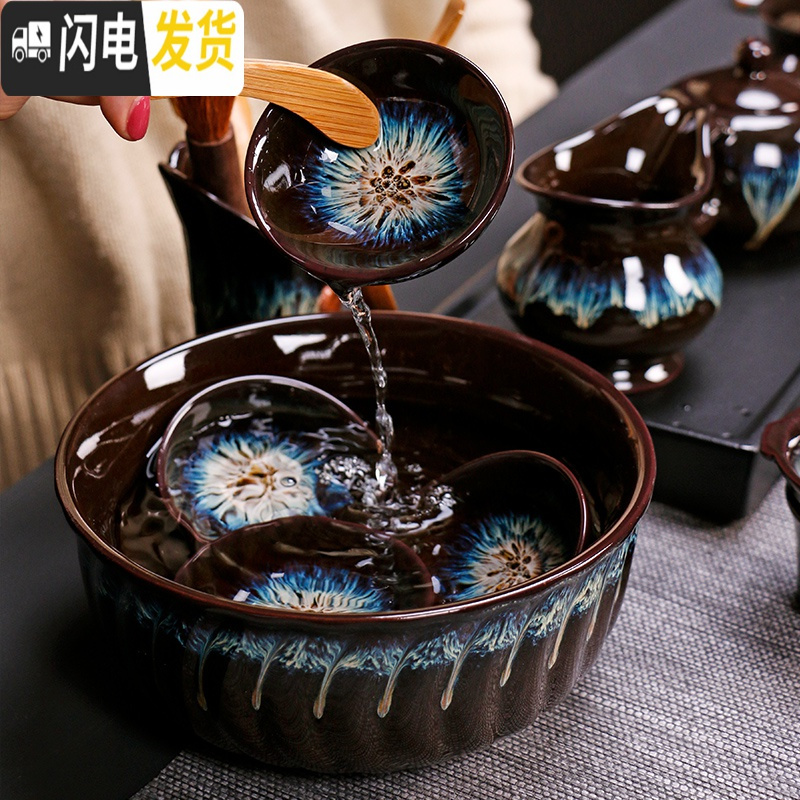 三维工匠 窑变天目釉建盏茶具套装 家用整套钧窑茶具茶壶茶杯套装组 10头建盏天目釉西施组合