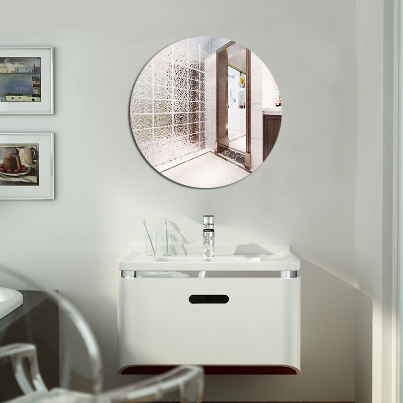 工匠时光北欧浴室镜圆形化妆镜免打孔贴墙洗澡间家用全身卫生间洗脸挂