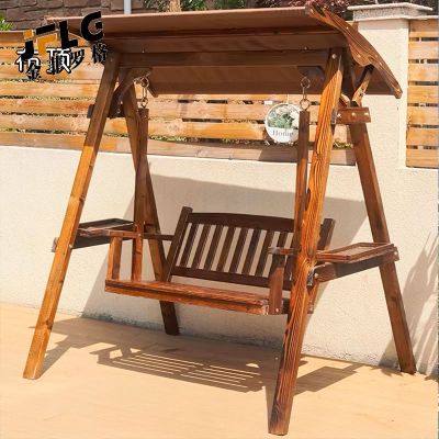 苏宁 金菲罗格 户外秋千吊椅室外庭院实木荡秋千双人摇椅 咖啡色布顶秋千（不带坐垫）