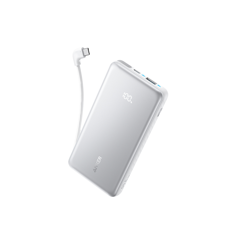 [新国标3C认证]Anker安克大容量自带线充电宝可上飞机携带2025新款快充移动电源20000白色高清大图