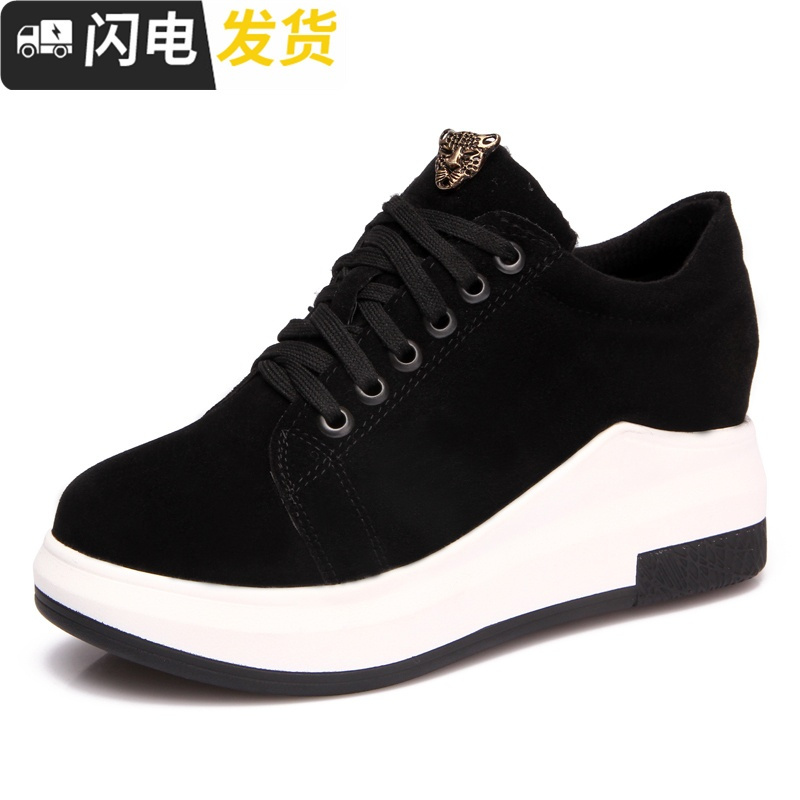 韩版秋季女鞋系带黑色女单鞋松糕厚底运动鞋磨砂皮学生鞋休闲鞋女启如休闲鞋