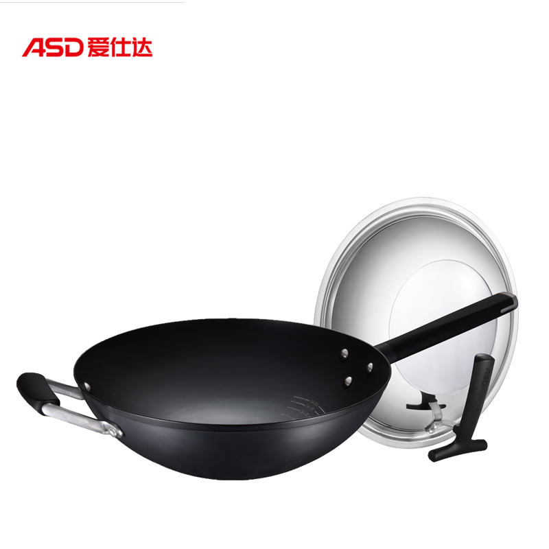 爱仕达炒锅铁锅老式家用炒菜无涂层精铁燃气灶适用圆底锅CF32M2Q 32CM 3-6人