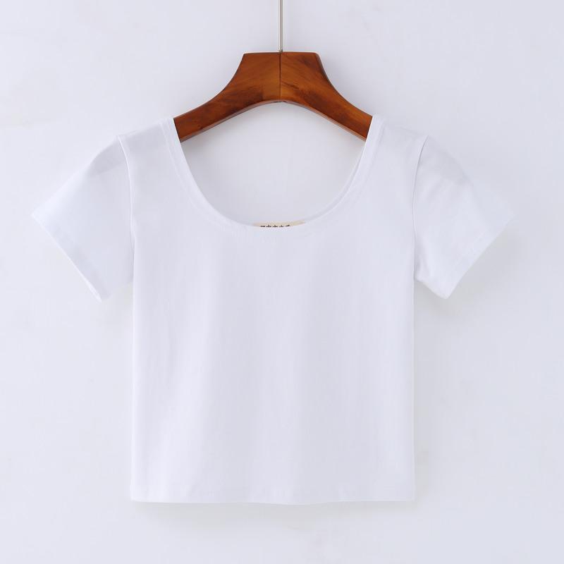 炅妍短款t恤女夏短袖短装广场舞跳操u领t血绿色上衣荧光绿体恤白色双u