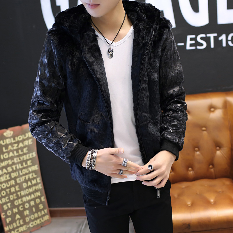 YUANSU男士棉衣青年秋冬季保暖皮草大衣加厚一体棉服男装棉袄外套潮棉衣