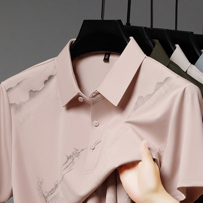 恒源祥2025夏季新款男士冰丝透气短袖套装中年运动休闲薄款爸爸装 粉色 175/XL