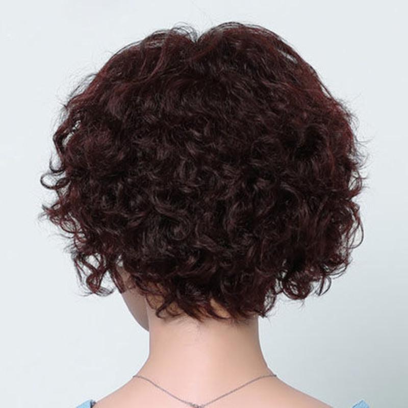 送妈妈时尚短卷发型中老年假发全头套自然逼真黑色假发 送发网夹子>