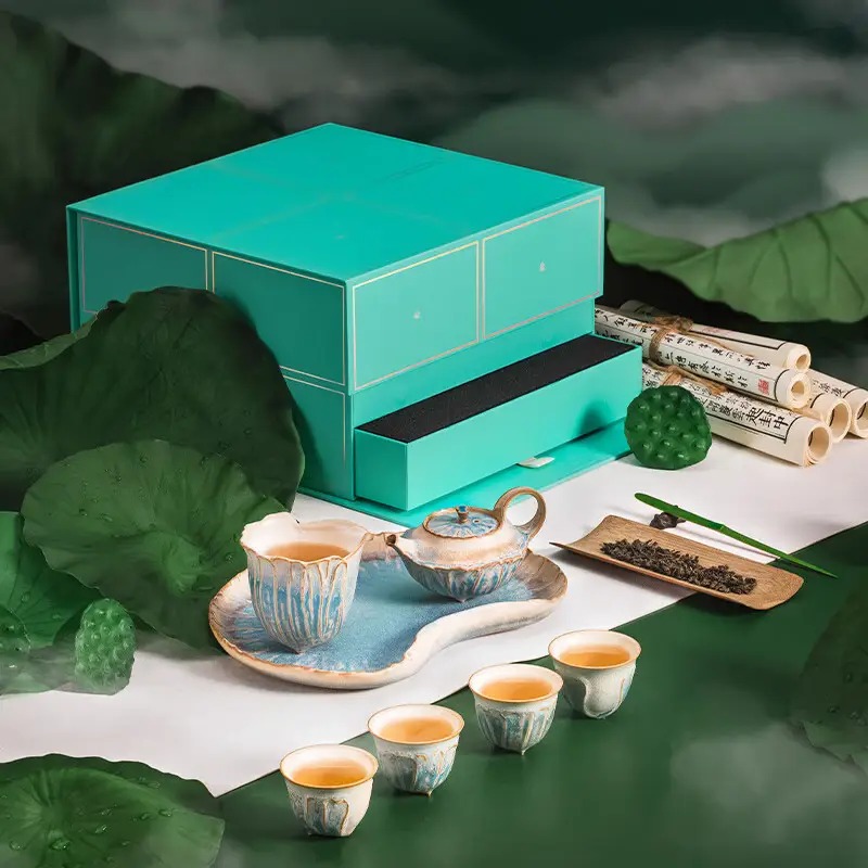 万仟堂(Edenus) 茶具套装 陶瓷功夫茶具高档茶具礼盒家居商务茶具节日送礼 清荷 清荷茶具礼盒 7头高清大图