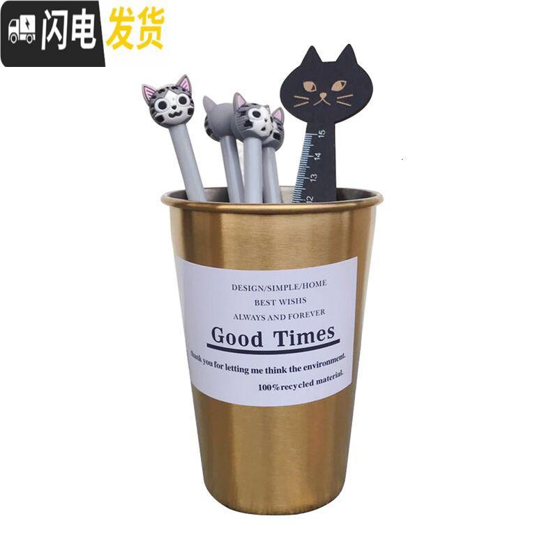 三维工匠笔筒创意时尚简约北欧风ins金色收纳盒化妆刷桶桌面摆件办公文具 大号玫瑰金304不锈钢笔筒