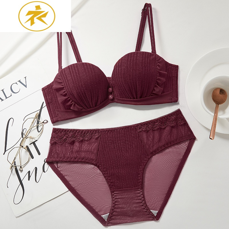 ideamini文胸套装 ideamini红色内衣套装女本命年小胸聚拢性感惑内裤