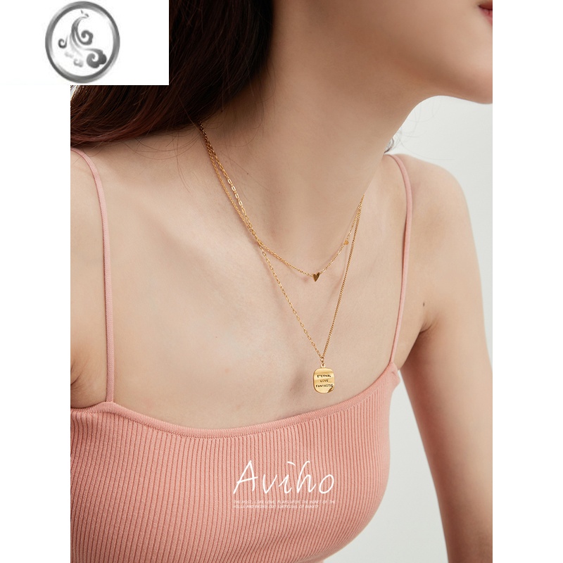 JiMi 挚爱永恒 小众卷边小方牌项链复古百搭ins风锁骨链不掉色