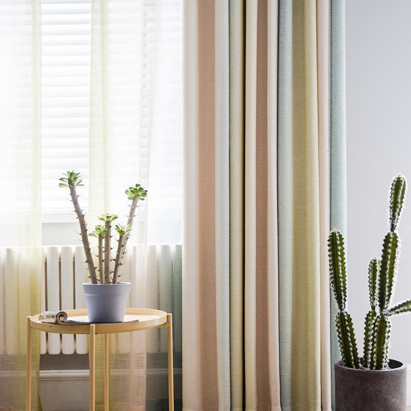 家柏饰(CORATED)北欧风简约现代客厅卧室飘窗地中海定制窗帘遮光条纹棉麻窗帘成品 黄绿渐变-布帘-挂钩式 宽2米*高2.2米--1片【可免费改短】