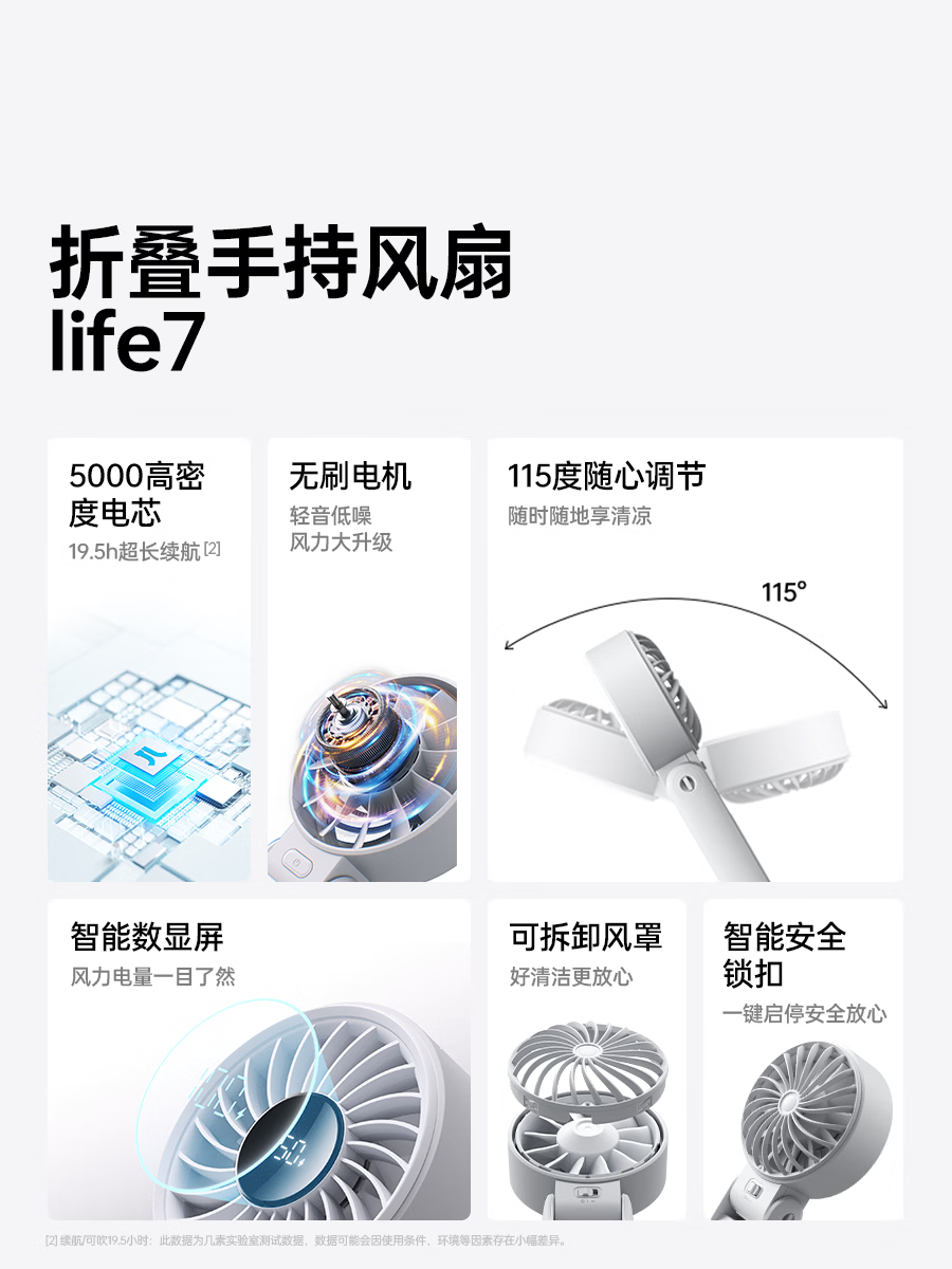 几素(JS) 5000mAh可折叠手持小风扇 LIFE7 陨石黑(单位:个)高清大图