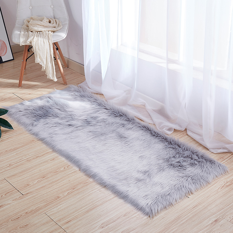 美帮汇地毯长毛绒卧室床边网红房间拍照地垫客厅沙发脚垫定制 浅灰色 60x150厘米