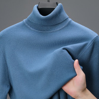 男装高领毛衣男纯色净版长袖加厚500g大码男士针织衫_15128 M 浅蓝