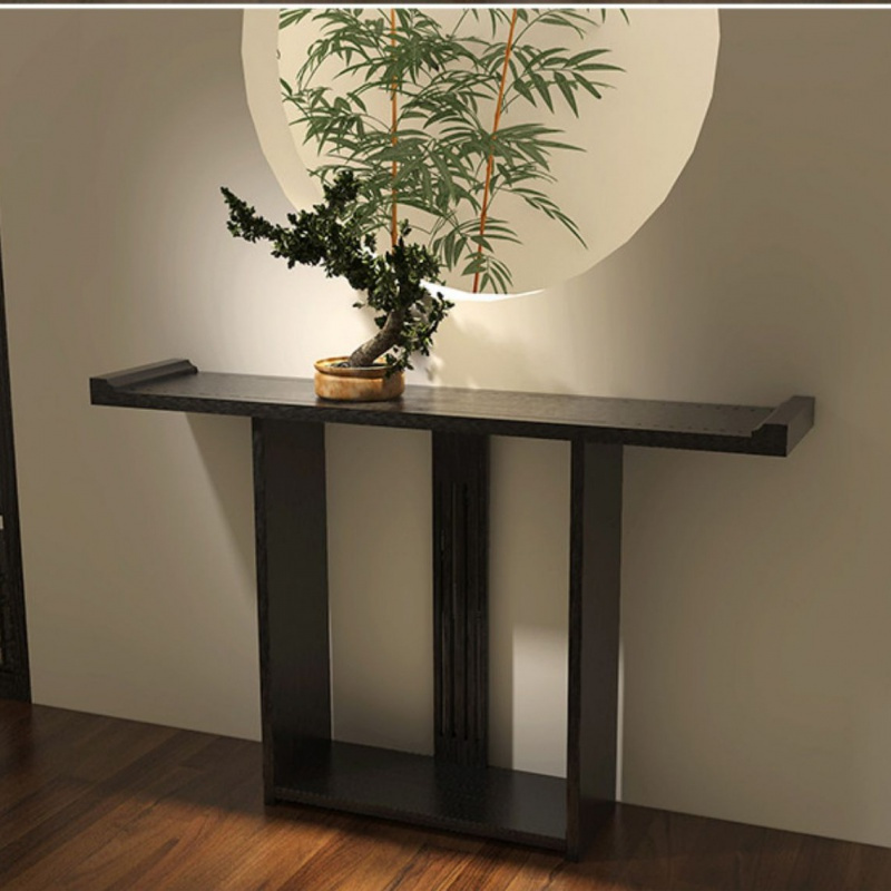 新中式半圆玄关桌靠墙弧形闪电客玄关柜厅端景台仿古条案翘头装饰