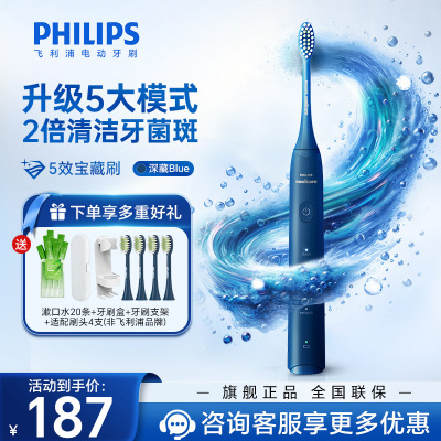 飞利浦（PHILIPS）电动牙刷 成人声波震动牙刷 5种模式 5效宝藏刷 瑞斯白 HX2471/01