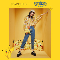 【宝可梦联名】太平鸟蝙蝠袖格子衬衫女秋冬2019新长袖娃娃领衬衣