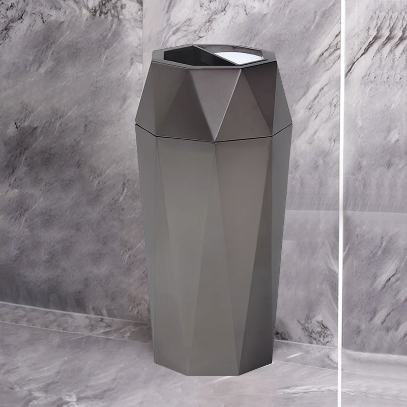 商用垃圾桶不锈钢创意带烟灰缸酒店大堂会所电梯口走廊过道烟灰桶 不锈钢玫瑰金-大号高清大图