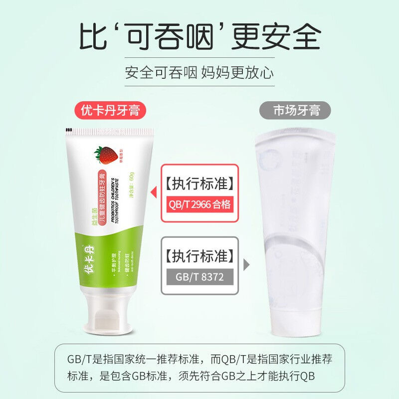 优卡丹 儿童牙膏 宝宝益生菌牙膏 含氟防蛀可吞咽牙膏换牙期3-6-12岁(草莓+香橙)