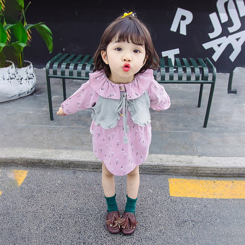 时尚小女孩马甲披肩裙两件套1-3-5-6岁女宝宝春秋季长袖小女孩衣服
