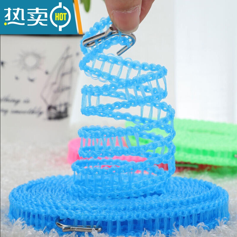 敬平加粗栅栏式室内户外免打孔晾衣绳防风防滑晾衣服绳子晒挂被子器 栅栏式晒衣绳[8米-随机色]高清大图