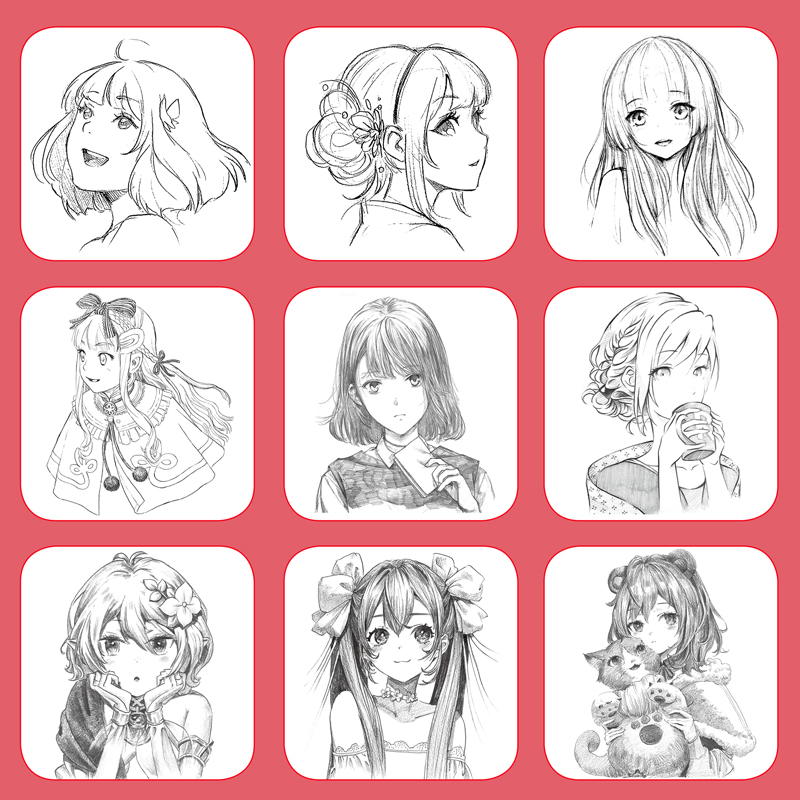 [正版图书]素描漫画描摹本美少女技法从入门到精通自学教程书动漫控笔训练基础临摹描红手绘本画册人物绘画人像儿童铅笔画素材卡高清大图