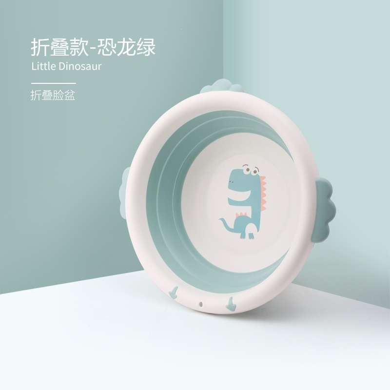 婴儿洗脸盆新生儿宝宝脸盆pp折叠智扣小婴儿盆儿童洗屁屁盆_折叠款-恐龙绿