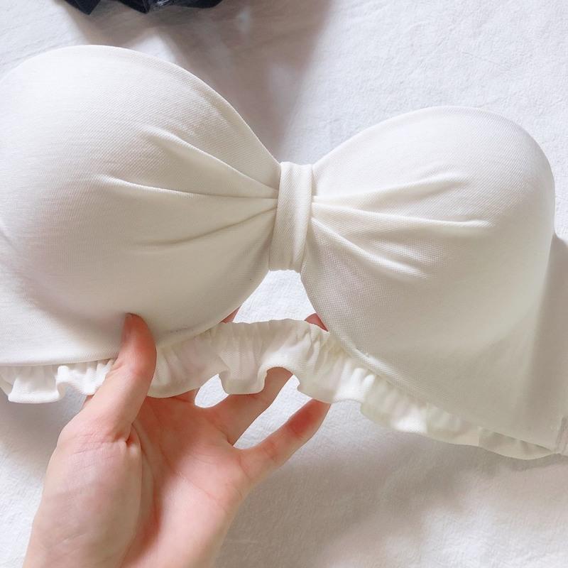 深巷归人无肩带白色内衣女小胸聚拢上托防下垂收副乳调整无痕胸罩 白色单件 70A