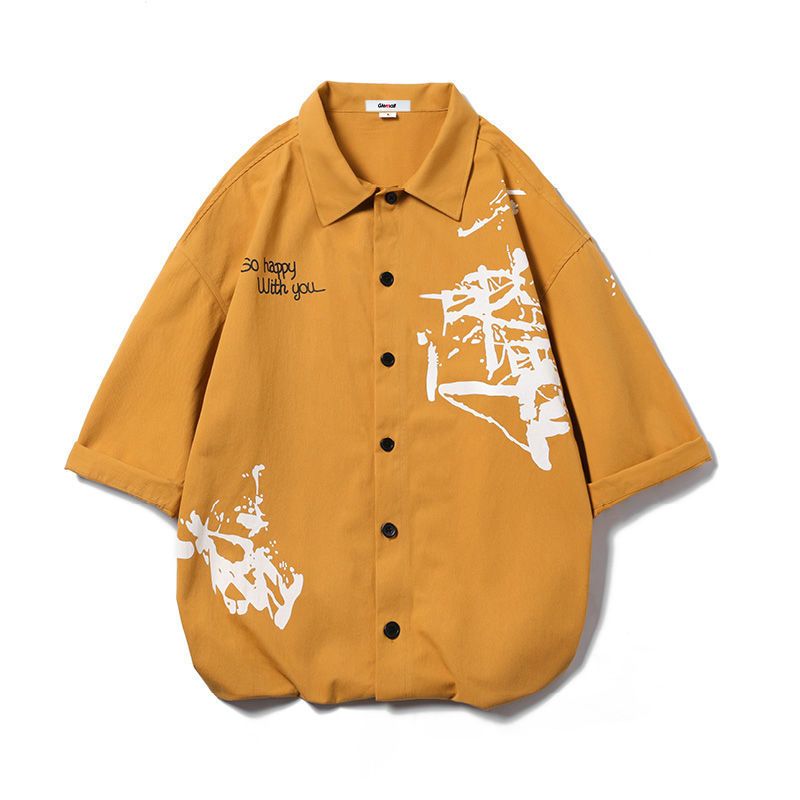 森马集团旗下GLEMALL男士短袖衬衫薄款衬衣韩版潮流港风工装宽松