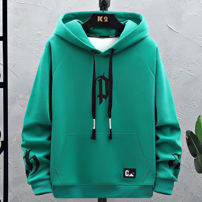 青少年13大童卫衣男春秋装16中学生长袖体恤韩版运动连帽套装 单件上衣春秋款111绿色 L95-110斤