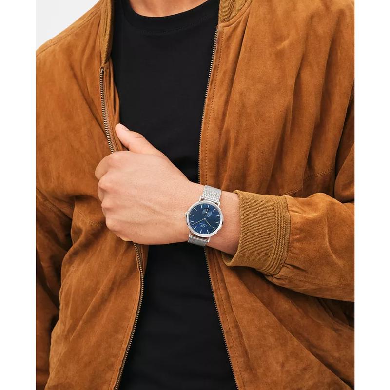 丹尼尔惠灵顿(Daniel Wellington)女款蓝色多功能机械表40mm银色不锈钢网状表带防水时尚