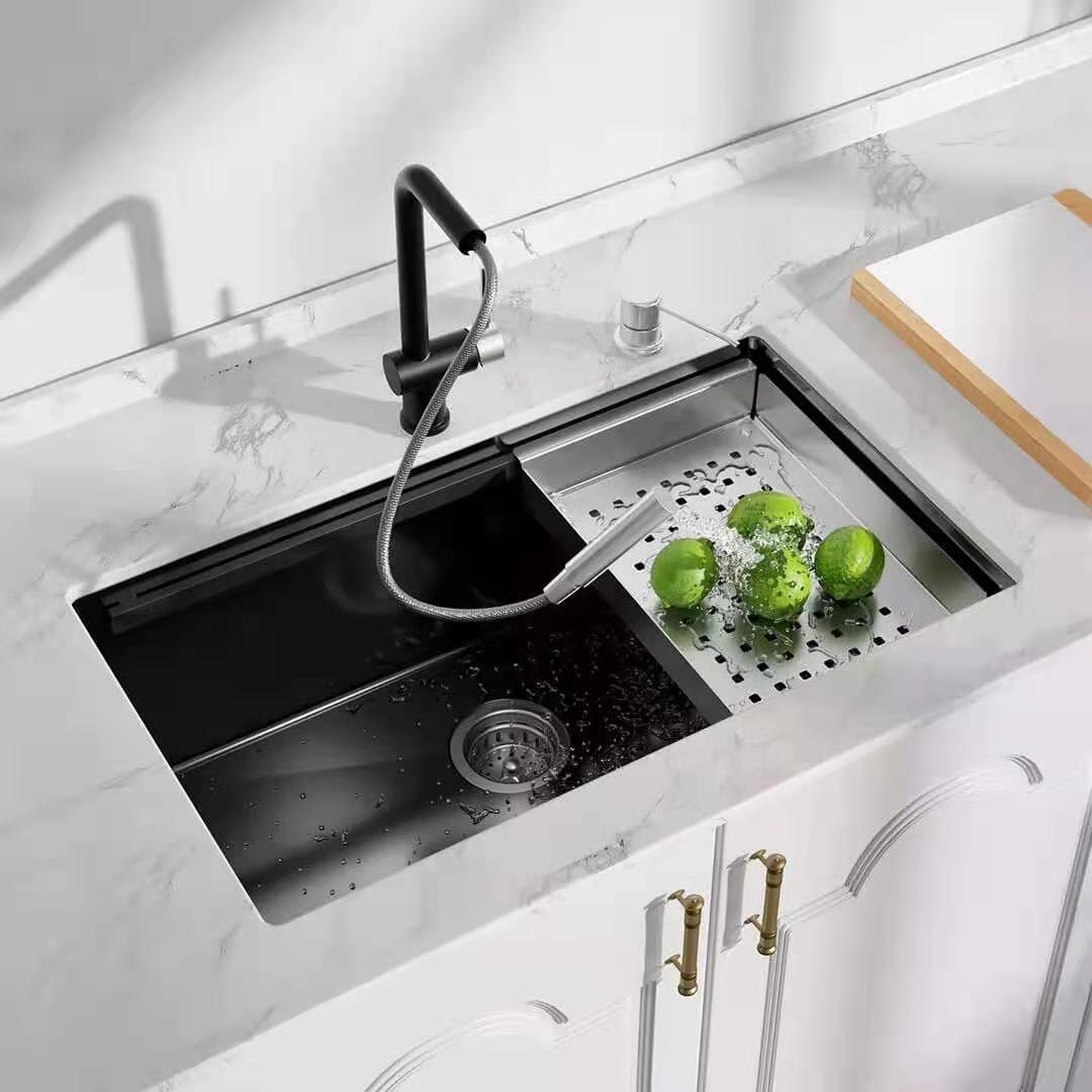 美仕杰纳米水槽手工304不锈钢水槽洗菜盆大单槽厨房阶梯式加厚水槽盆