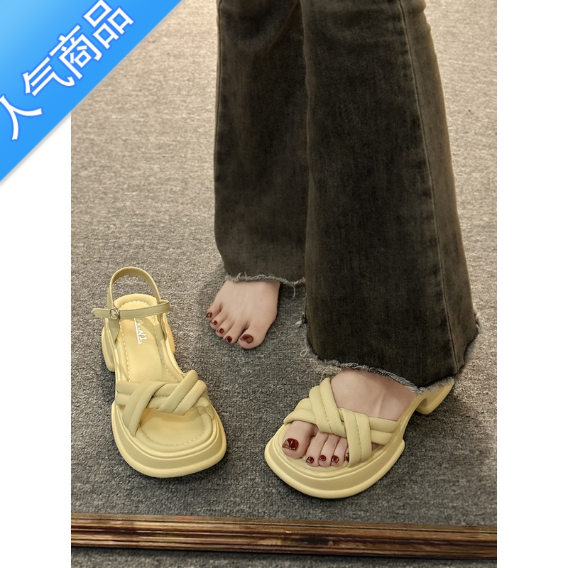 SUNTEK法式凉鞋女百搭不累脚2023夏外穿新款仙女风白色配裙子软底罗马鞋