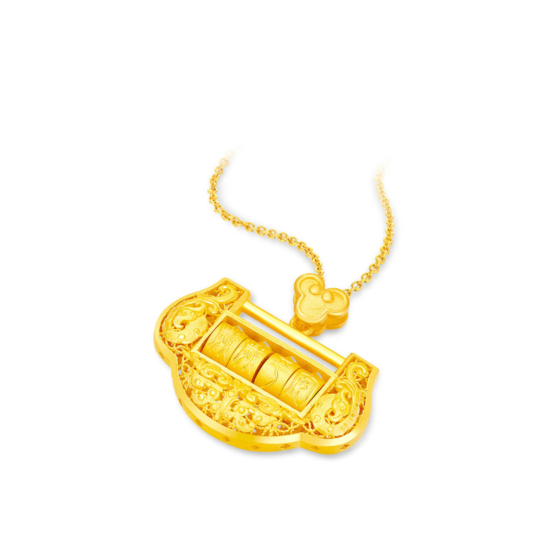 周大福镂空岁岁平安锁包足金黄金吊坠工费660元计价f217234