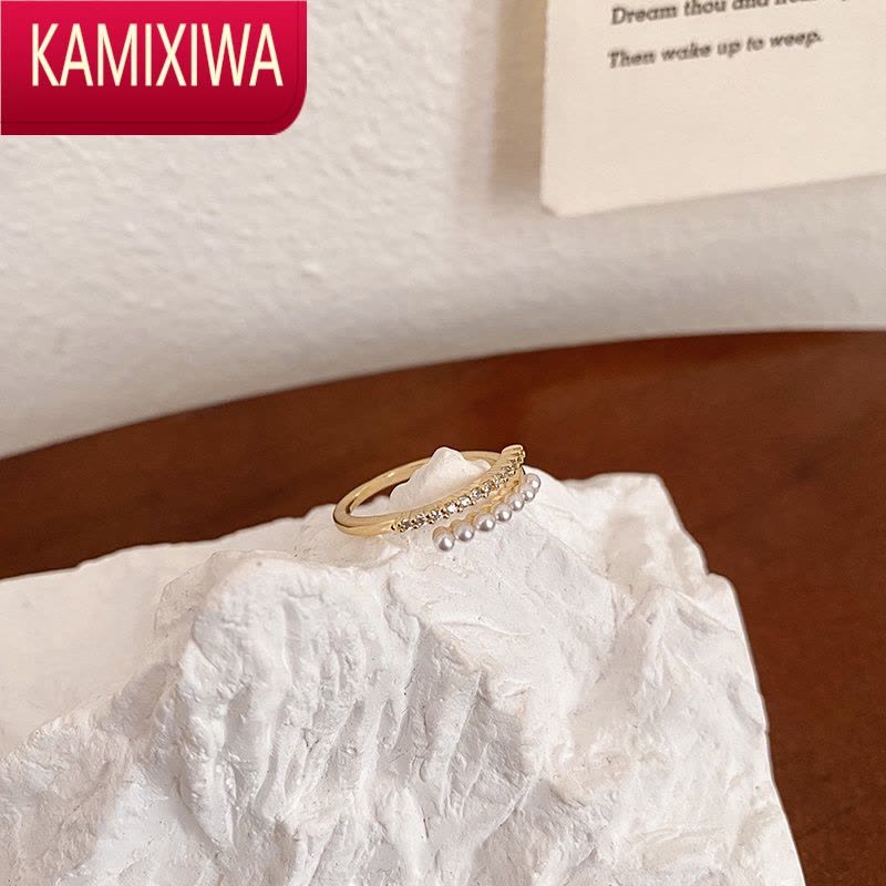 KAMIXIWA珍珠戒指女2022年新款潮时尚个性食指戒小众设计简约可调节开口戒图片