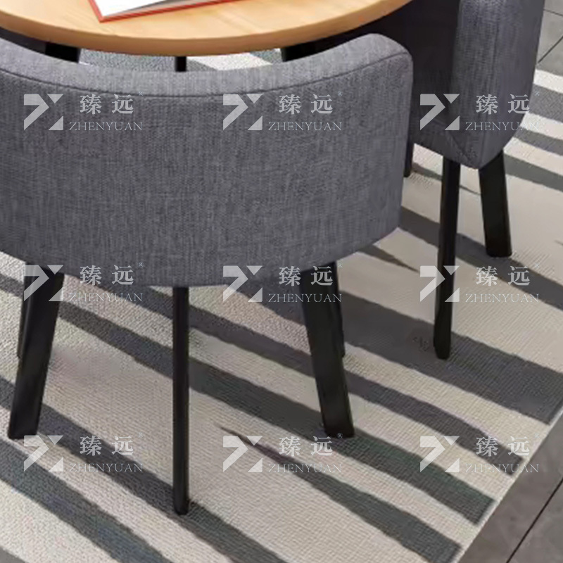 臻远 ZY4100949 简约接待桌椅洽谈桌椅 一桌四椅 水曲圆桌灰色布椅