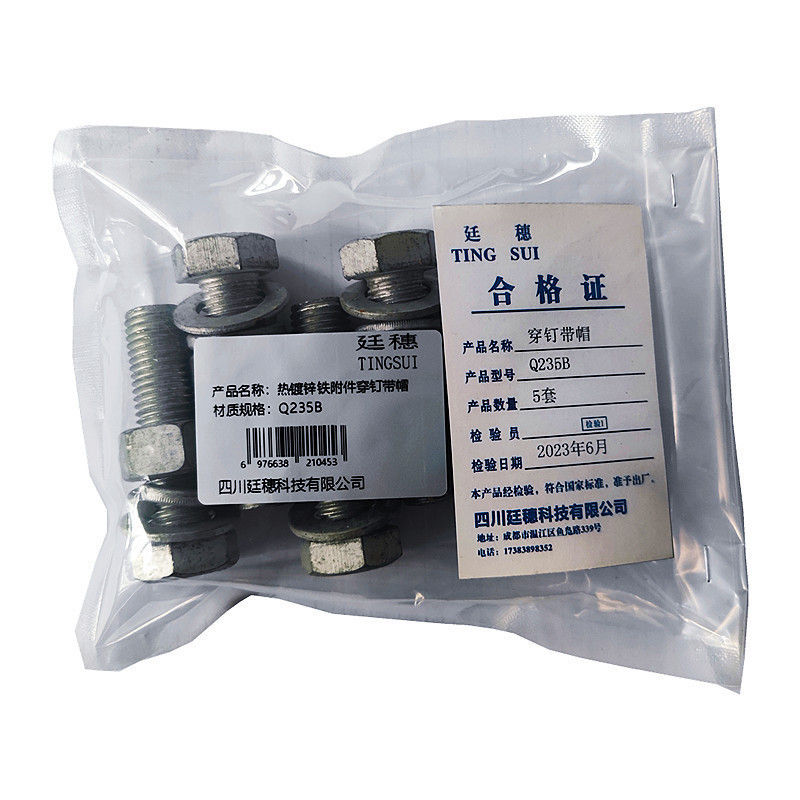 廷穗(TINGSUI)热镀锌铁制件 穿钉带帽M16*60 套高清大图