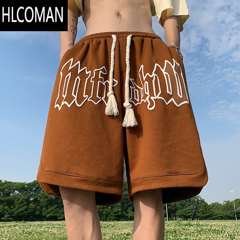 HLCOMAN粉红色运动短裤男夏季vintage美式高街篮球裤直筒宽松阔腿五分裤